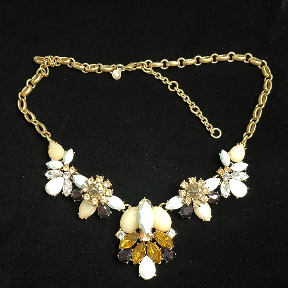 1534 J. Crew Gold and Multicolor Crystal Floral Cluster Necklace - Picture 4 of 7